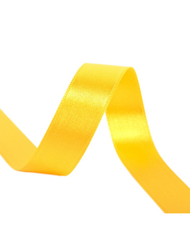 Spool of 25m double-sided satin ribbon, lemon yellow, made in France