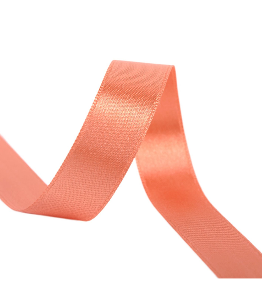 25m reel double-sided satin ribbon Coral made in France