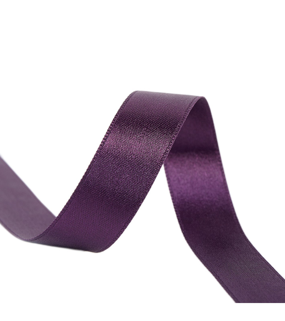 25m reel double-sided satin ribbon Dark Purple made in France