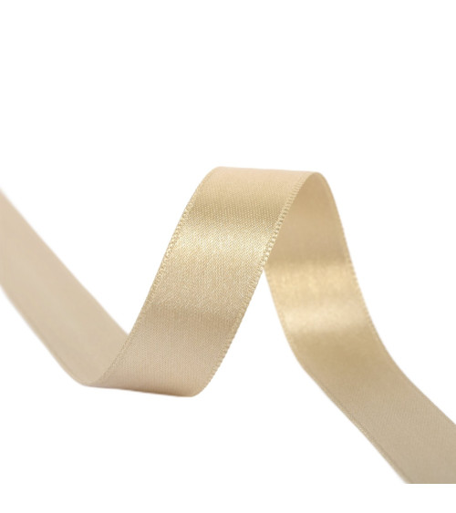 25m reel double-sided satin ribbon Gold linen made in France