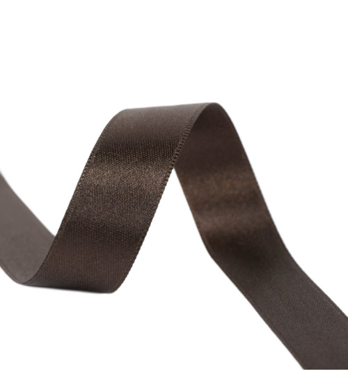 25m reel double-sided satin ribbon Brown made in France