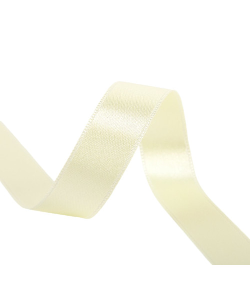 25m reel double-sided satin ribbon Pale yellow green made in France