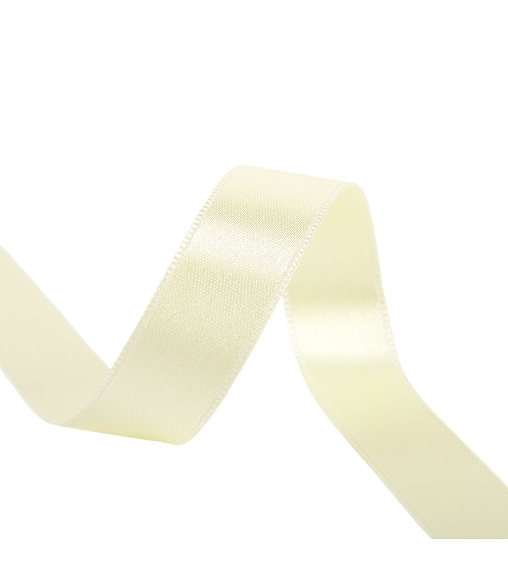 25m reel double-sided satin ribbon Pale yellow green made in France