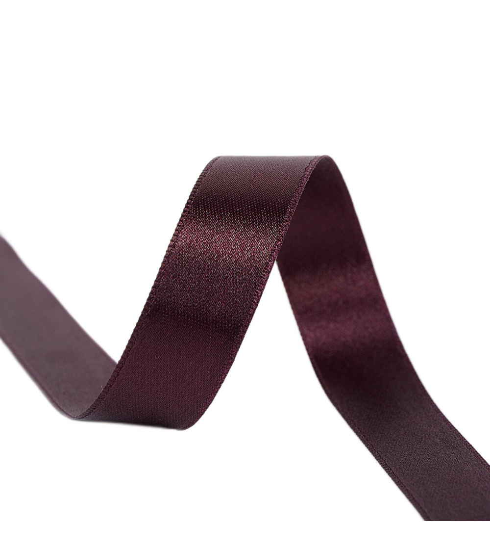 25m reel double-sided satin ribbon Plum made in France