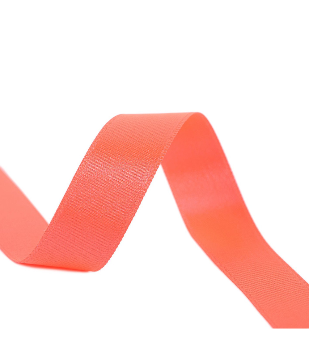 25m reel double-sided satin ribbon Pink orange Fluo made in France