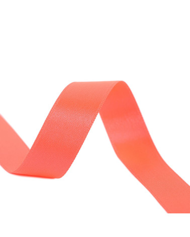 Doppelseitiges Satinband, 25 m, Pink-Orange-Fluo, hergestellt in Frankreich