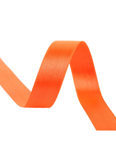 Spool of 25m double-sided satin ribbon in fluorescent orange made in France