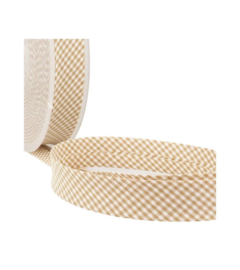 25m floppy disk of beige polyester and cotton woven Vichy bias