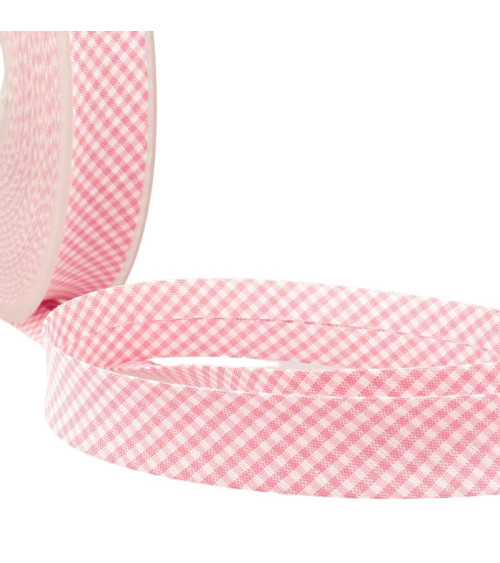 Disquette 25m biais Vichy tissé polyester et coton Rose