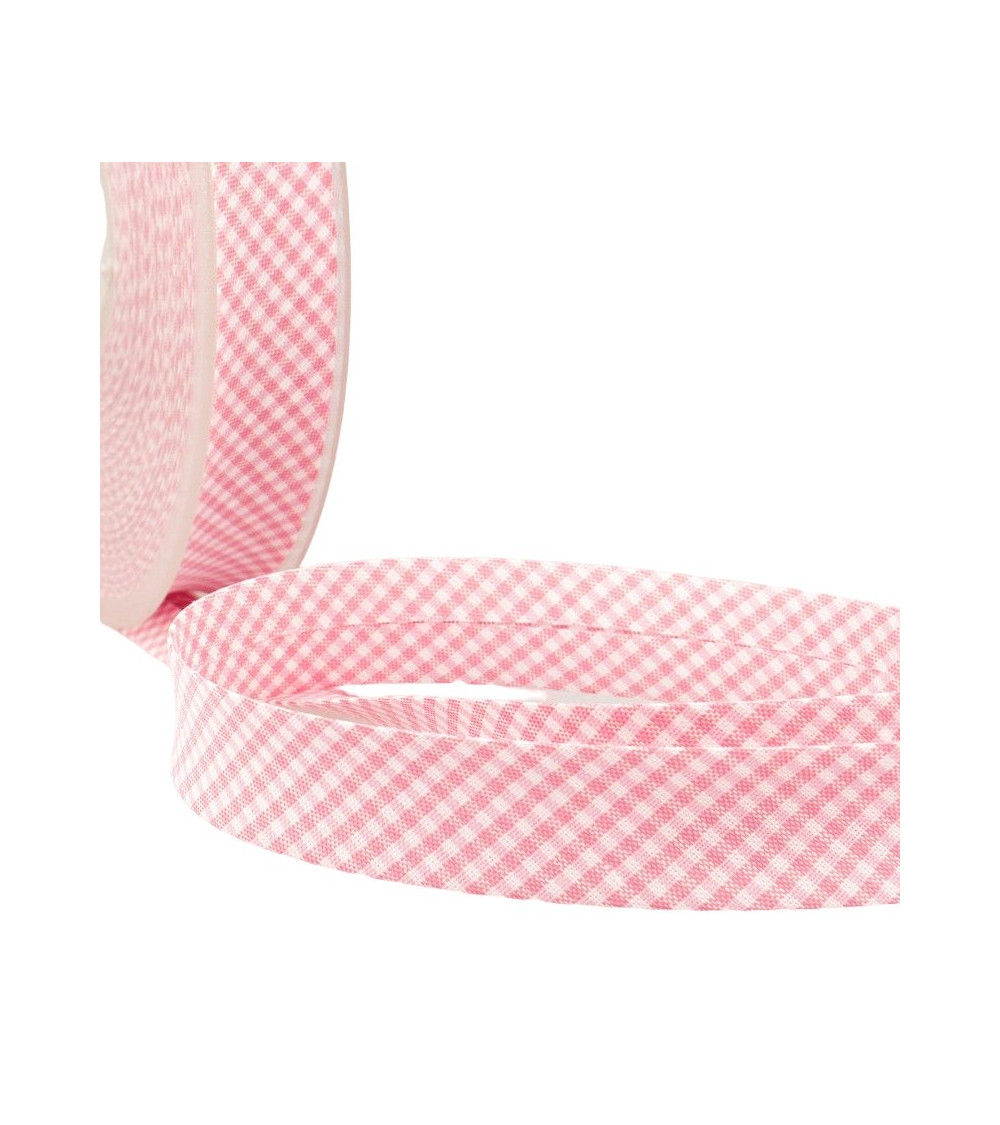 Disquette 25m biais Vichy tissé polyester et coton Rose