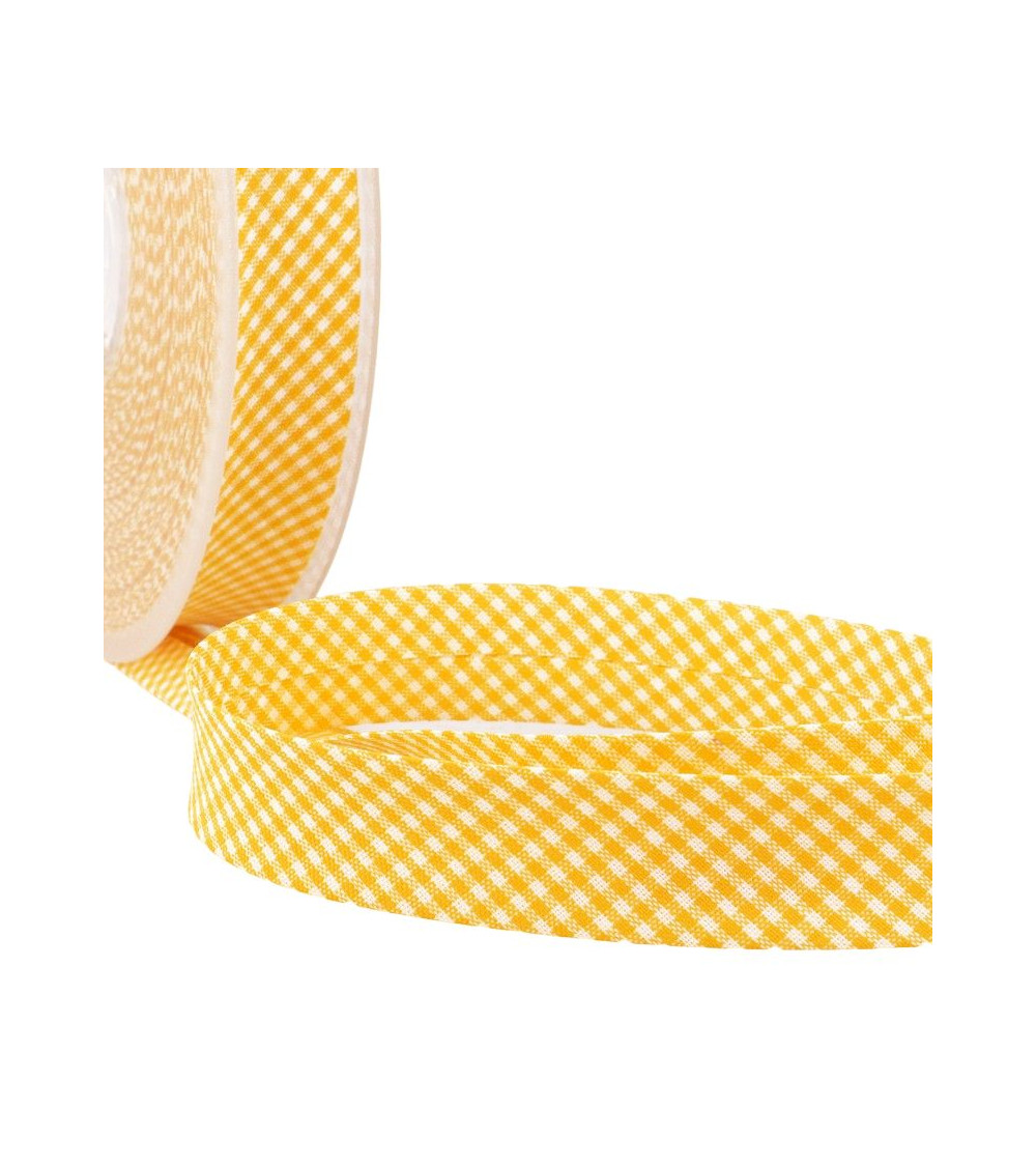 Disquette 25m biais Vichy tissé polyester et coton Jaune