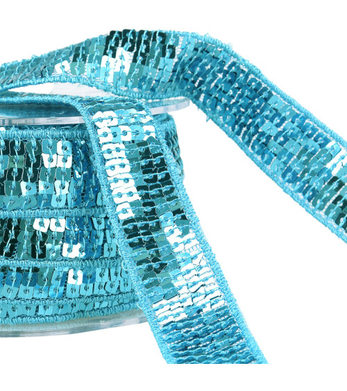 Spool of sequin braid 14.5m turquoise blue