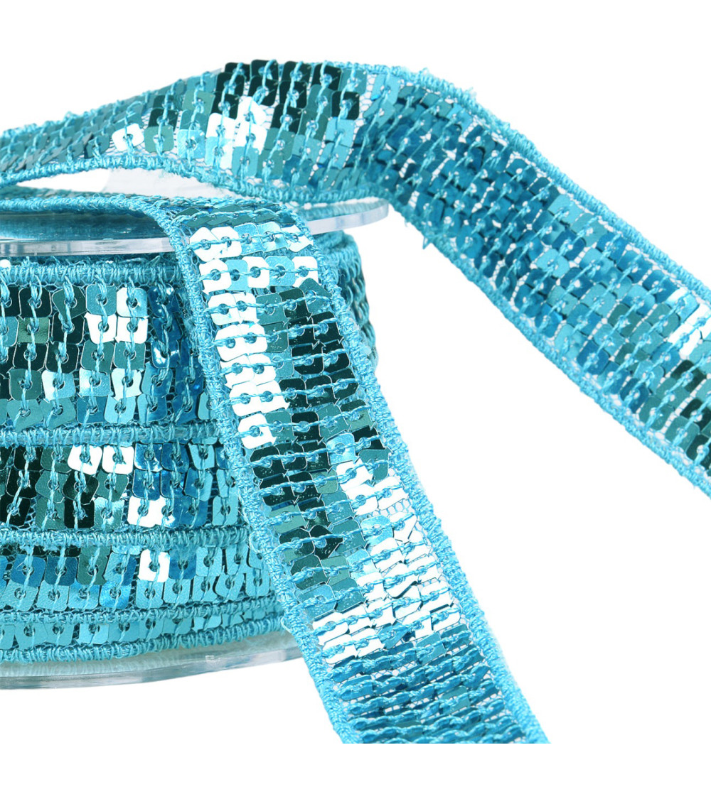 Spool of sequin braid 14.5m turquoise blue
