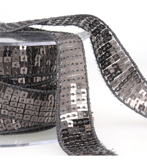 Spool of sequin braid 14.5m gray black
