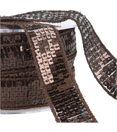 Spool of sequin braid 14.5m coffee brown