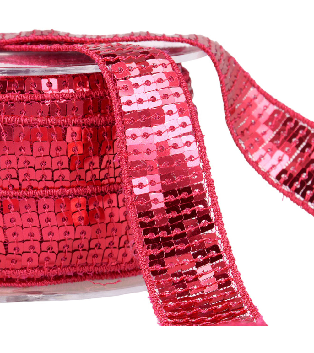 Spool of sequin braid 14.5m fuchsia pink