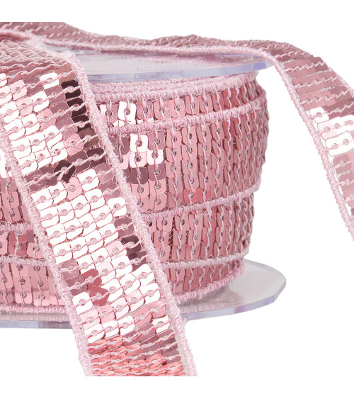 Bobine galon paillettes 14,5m rose clair