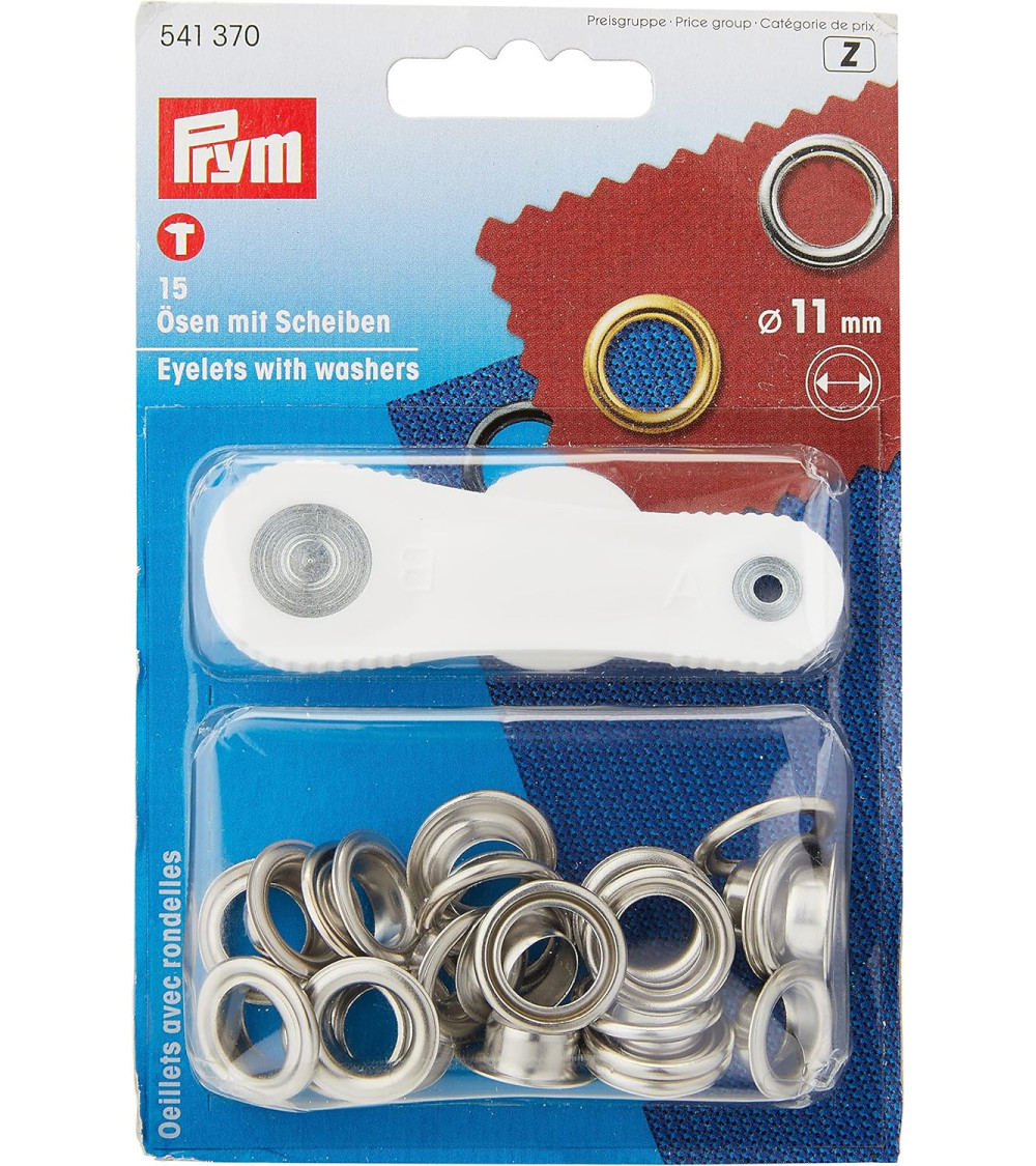 Occhielli e rondelle Prym argento da 11 mm