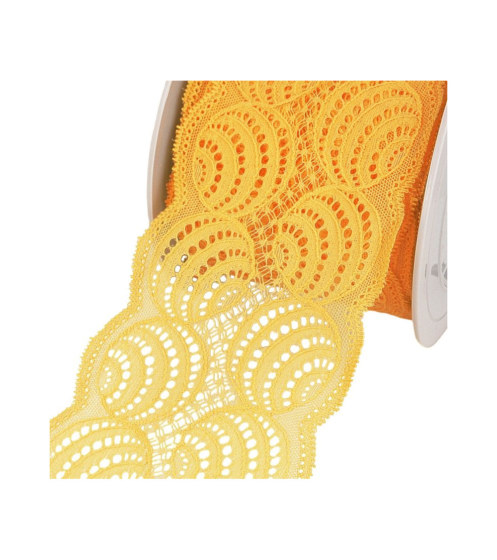 Bobine 15m Dentelle élastique Jaune 100mm