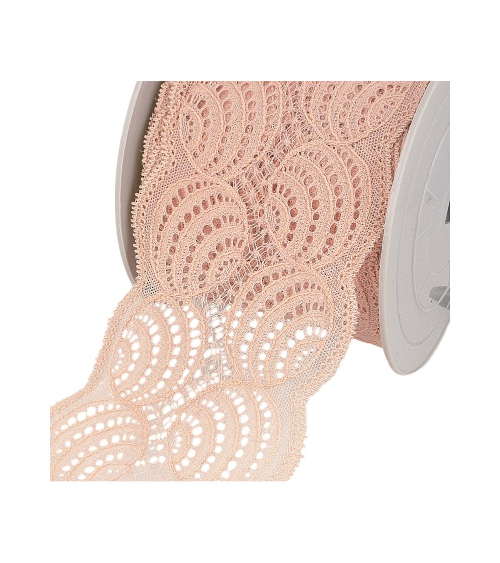 Bobina 15m Encaje Elástico Rosa Viejo 100mm