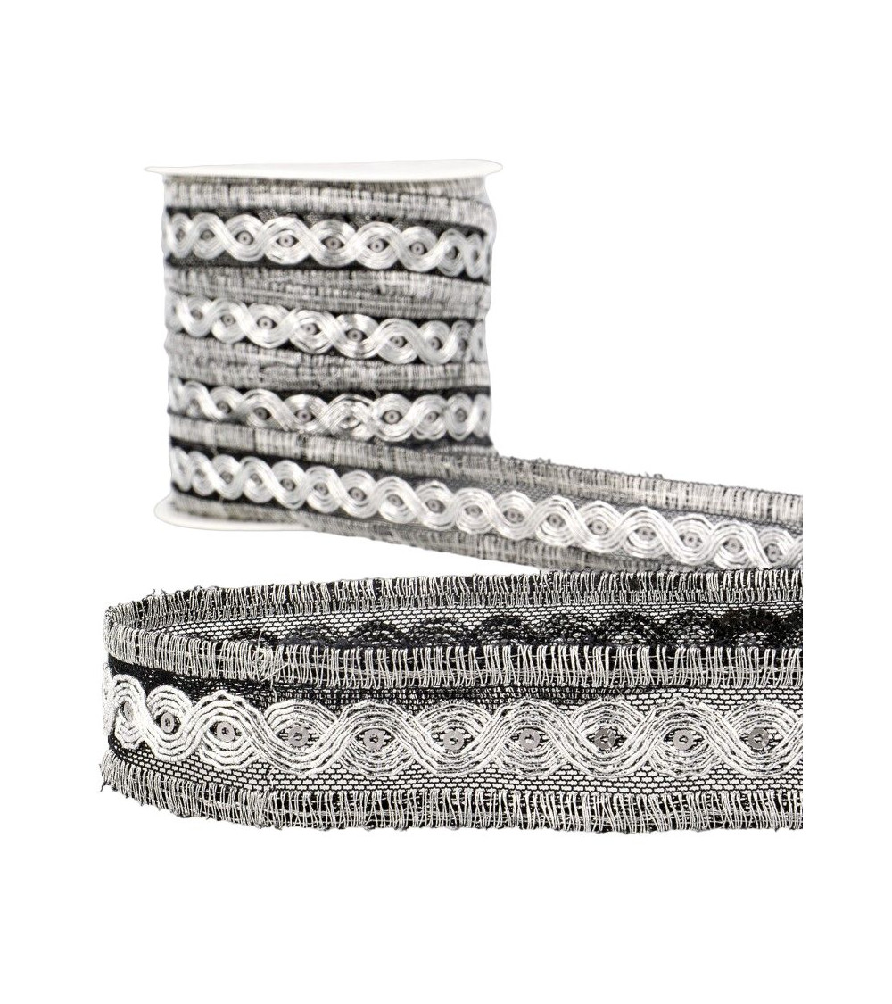 15m reel of metallic braid Black/silver 25mm
