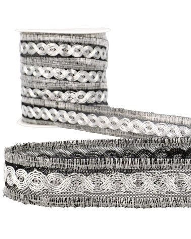 15m reel of metallic braid Black/silver 25mm