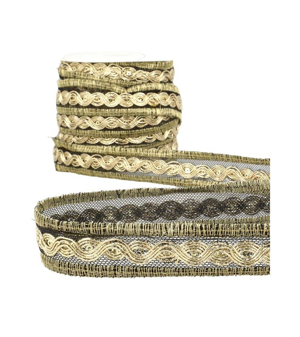 15m reel of metallic braid Black/gold 25mm
