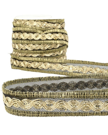 15m reel of metallic braid Black/gold 25mm