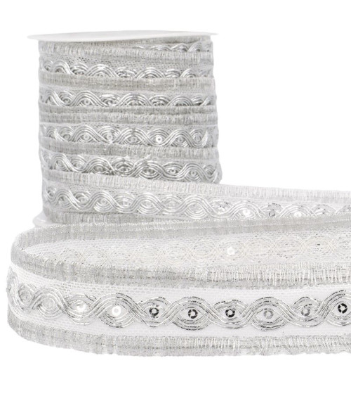 15m reel White/silver metallic braid 25mm