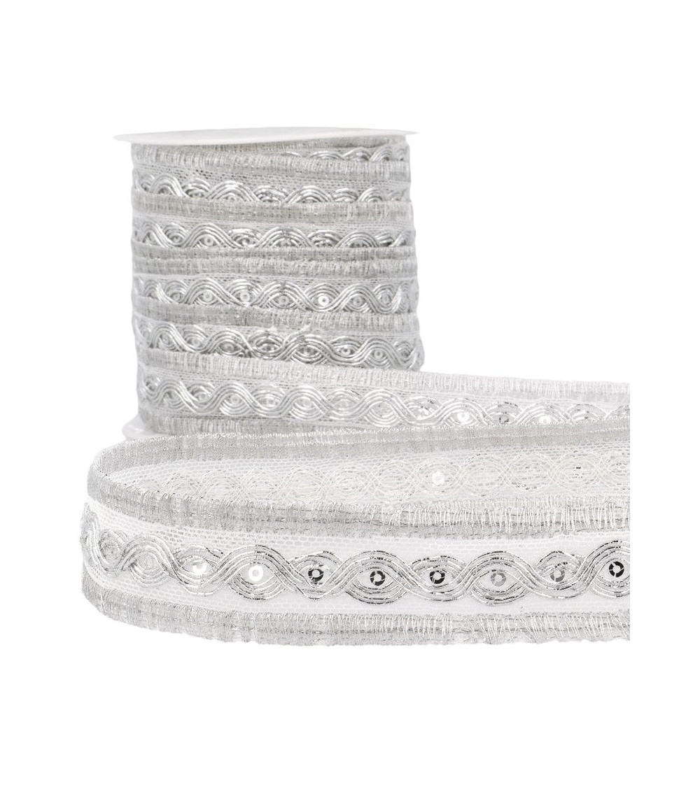 Bobina da 15m Treccia metallica bianco/argento da 25mm