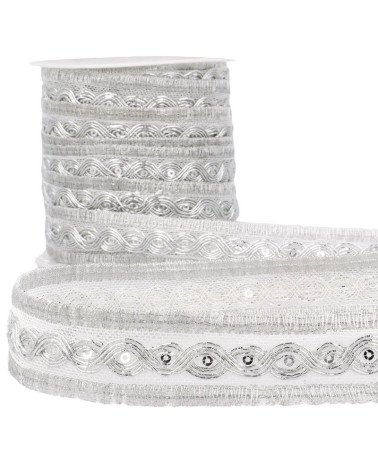 Bobina da 15m Treccia metallica bianco/argento da 25mm