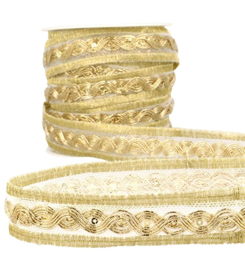 15m reel White/gold metallic braid 25mm