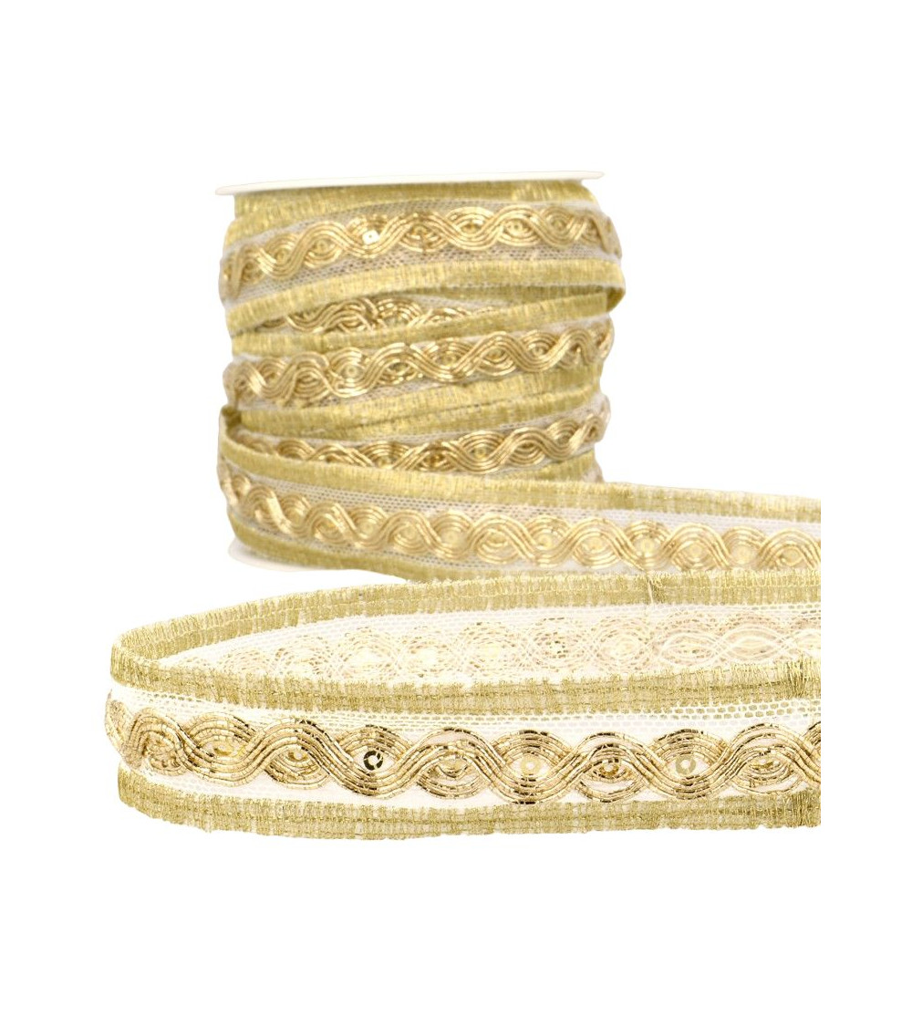 15-m-Rolle Weiß/Gold-Metallic-Geflecht, 25 mm