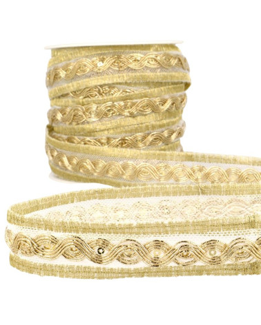 15-m-Rolle Weiß/Gold-Metallic-Geflecht, 25 mm
