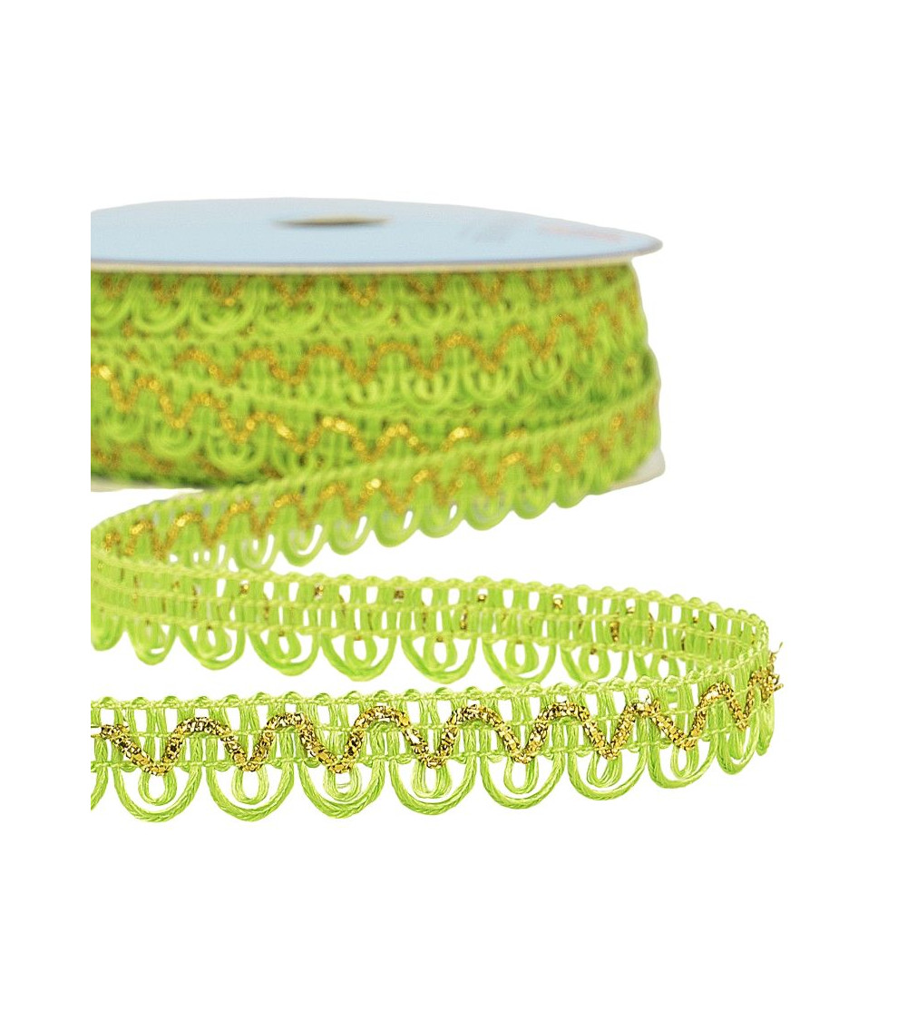 Bobine 25m Galon robe fil métallisé Vert anis 14mm