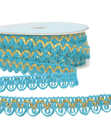 Bobine 25m Galon robe fil métallisé Bleu Acier 14mm
