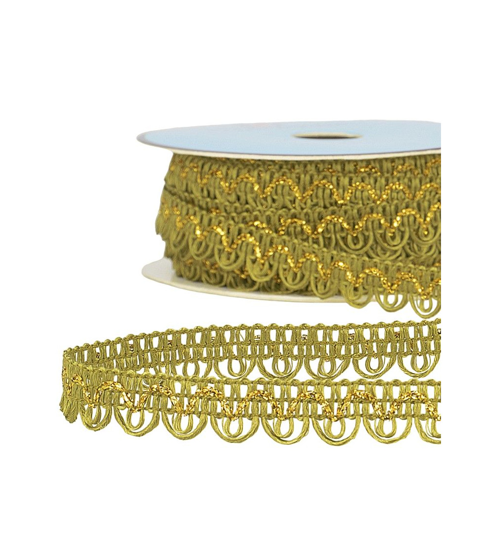 Spule 25 m Kleidgeflecht Metallfaden Khaki 14 mm