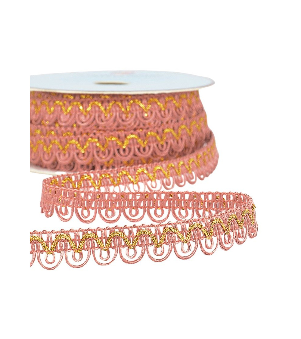 25m spool of metallic thread dress braid, Old Pink 14mm
