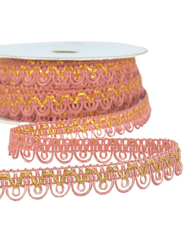 Bobine 25m Galon robe fil métallisé Vieux Rose 14mm
