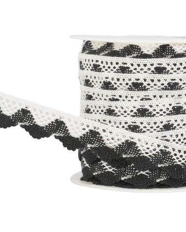 Bobine 25m Dentelle vagues Blanc/noir 20mm
