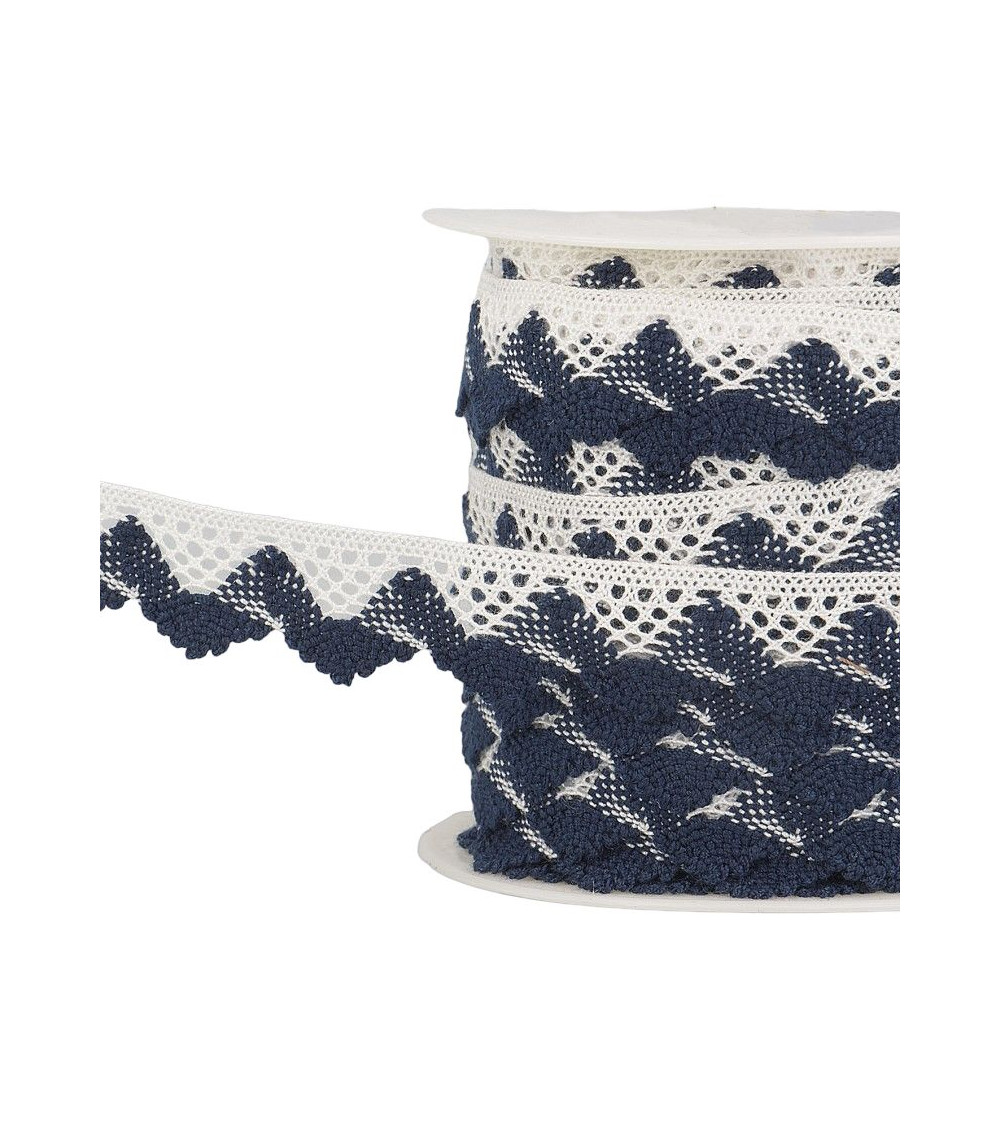 25m bobbin Lace waves White/navy blue 20mm