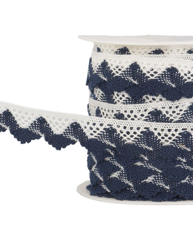 25m bobbin Lace waves White/navy blue 20mm