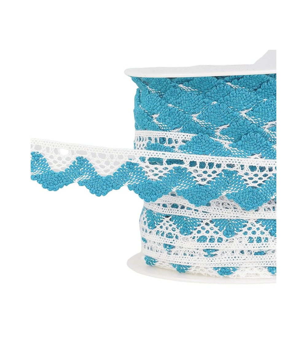 25m bobbin Lace waves White/royal blue 20mm