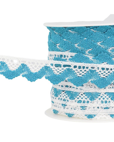 25m bobbin Lace waves White/royal blue 20mm