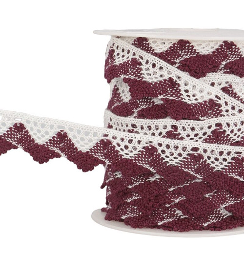 25m spool White/burgundy wave lace 20mm