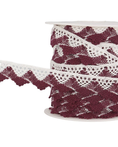 25m bobbin Lace waves White/burgundy 20mm