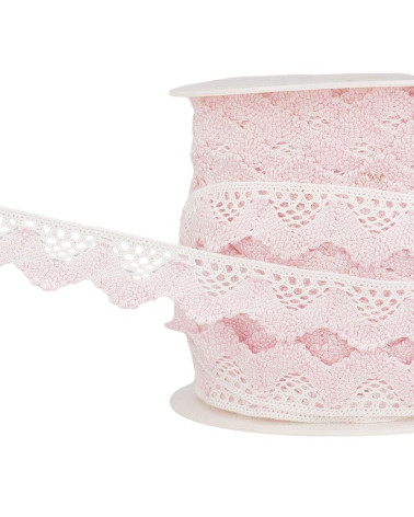 Bobine 25m Dentelle vagues Blc/rose clair 20mm