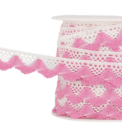 25m spool White/pink wave lace 20mm