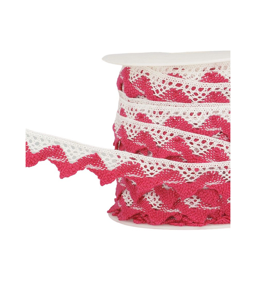 Bobina da 25mt Merletto Onda Bianco/Fucsia da 20mm
