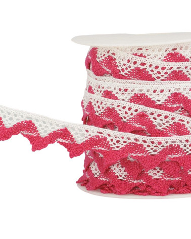 Bobina da 25mt Merletto Onda Bianco/Fucsia da 20mm